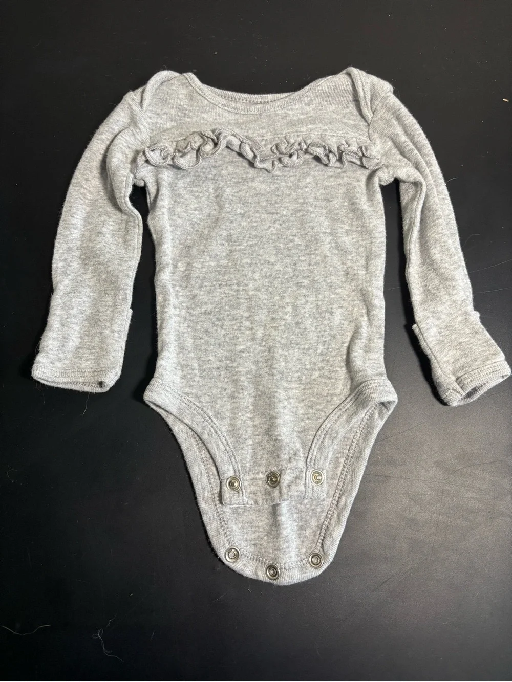child of mine Gray Long-Sleeve Ruffle Baby One-Piece Bodysuit